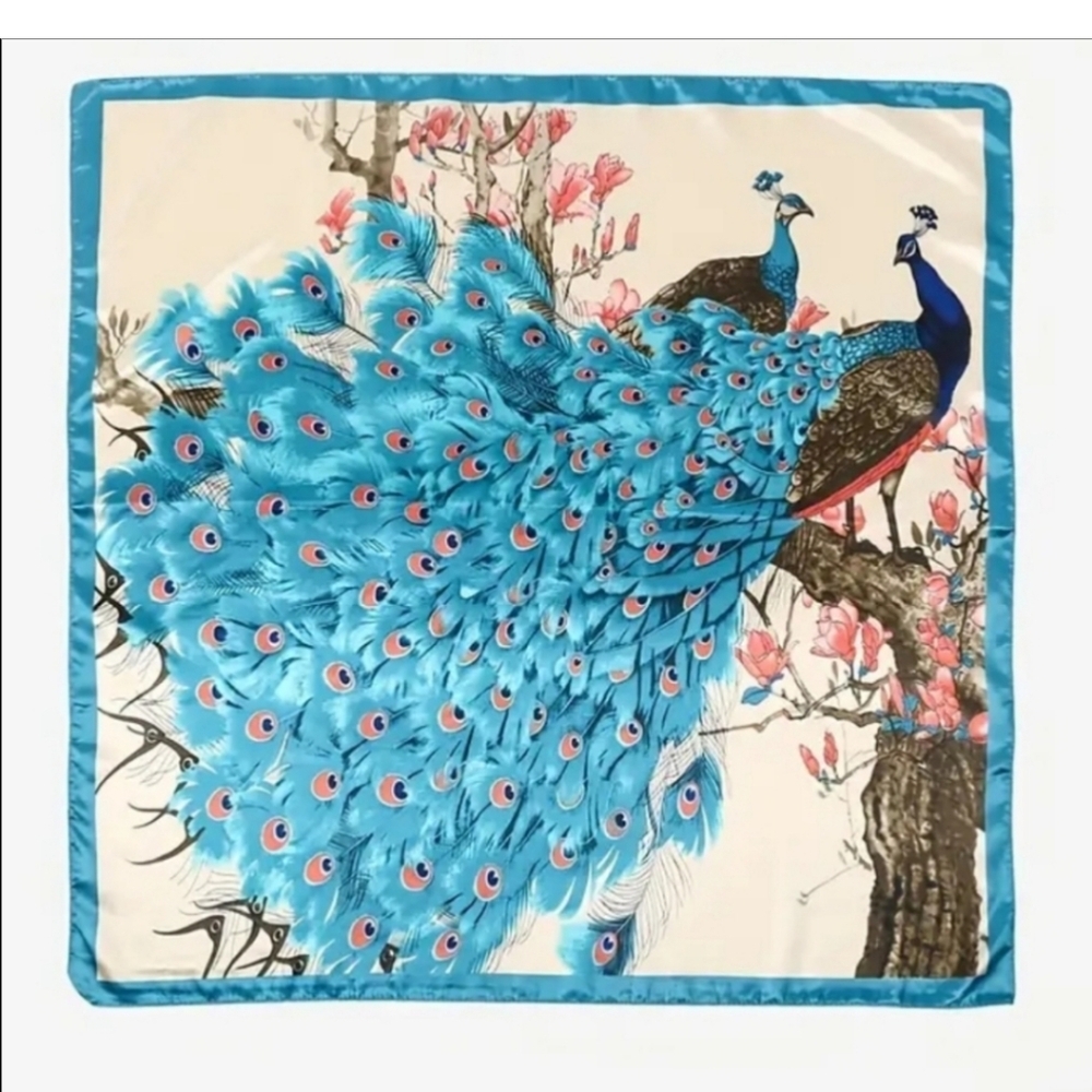 Peacock Scarf Square Scarf for Women - Animal Pattern Peacock - Picture 8 of 8